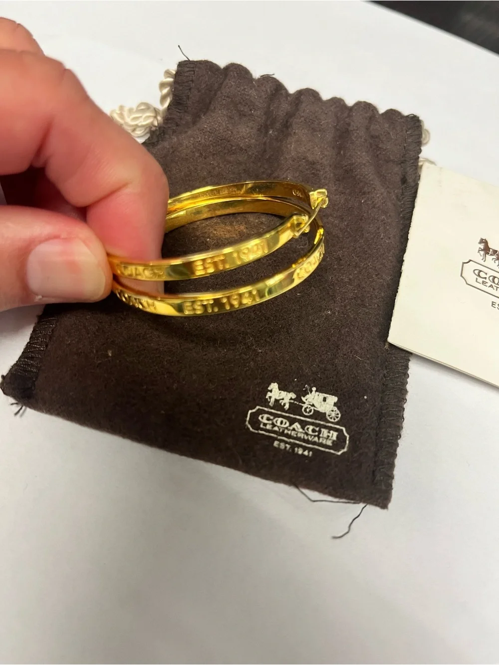 Coach Gold-Tone Hoop Earrings with Dust Bag & Care Booklet. Excellent Condition - Picture 4 of 6